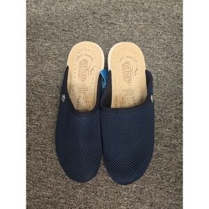 fly flot mules blue mesh clogs leather anti-shock atomic slip on sz 7.5